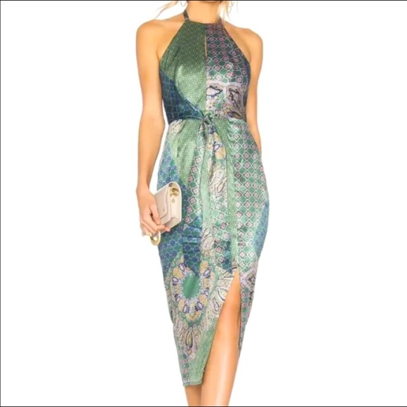 REVOLVE Dresses & Skirts - Revolve x House of Harlow 1960 Satin Milo Dress in Moss Green Patchwork size S